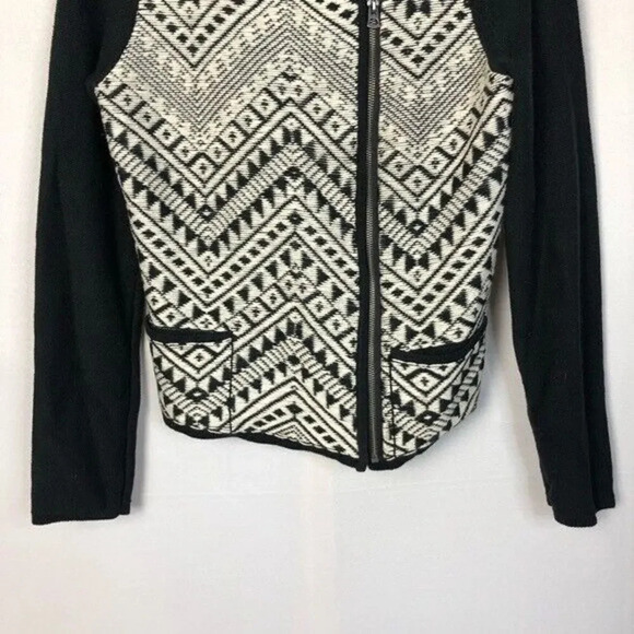 Lucky Brand Black & White Aztec Print Side Zip Moto Sweater Jacket M - Picture 4 of 8